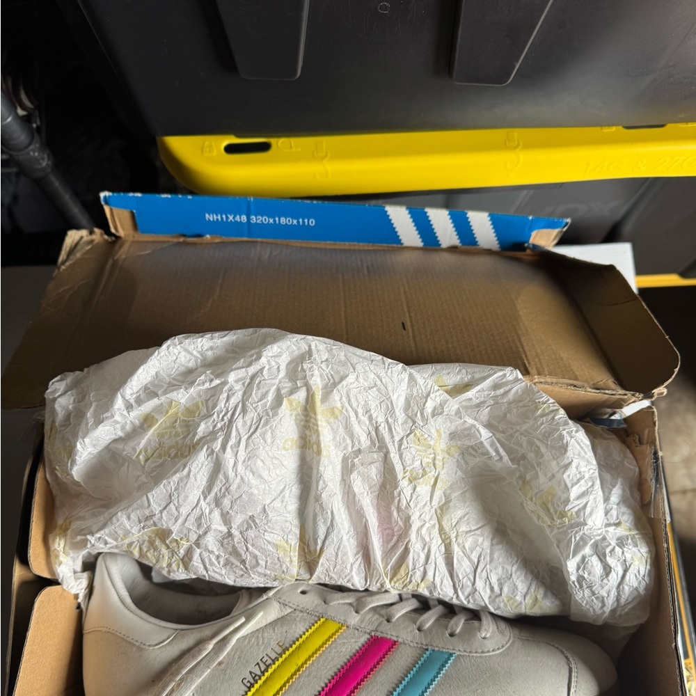 Adidas Gray Sneakers with Yellow, Blue, and Pink Stripes new ver rare color